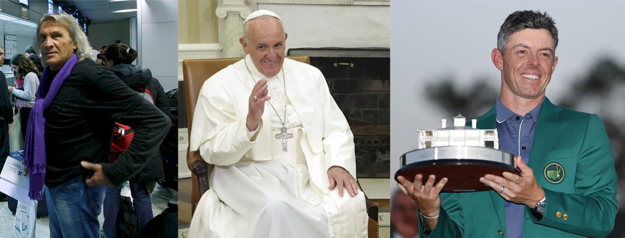 Combo de fotografías de archivo que muestra de izquierda a derecha al guardameta Hugo Orlando Gatti, el papa Francisco, el golfista norirlandés Rory McIlroy. EFE/Archivo