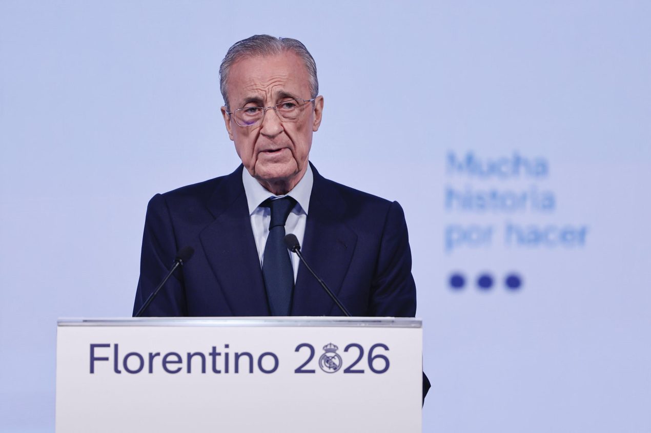 Foto de archivo del presidente del Real Madrid, Florentino Pérez, durante la presentación de su candidatura a las elecciones del club, bajo el lema "Mucha historia por hacer", el miércoles en Madrid.- EFE/Sergio Pérez
