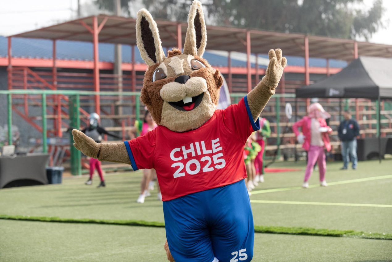 Vito Vizcacha, la mascota oficial del mundial sub-20 de fútbol, fue captado este viernes, 23 de mayo, durante su presentación, en Valparaíso (Chile). EFE/Orlando Godoy