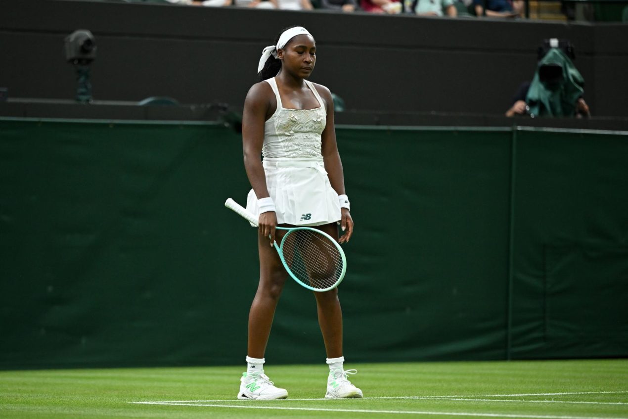 Lla estadounidense Coco Gauff, segunda cabeza de serie del torneo,en su debut en Wimbledon. EFE/EPA/DANIEL HAMBURY