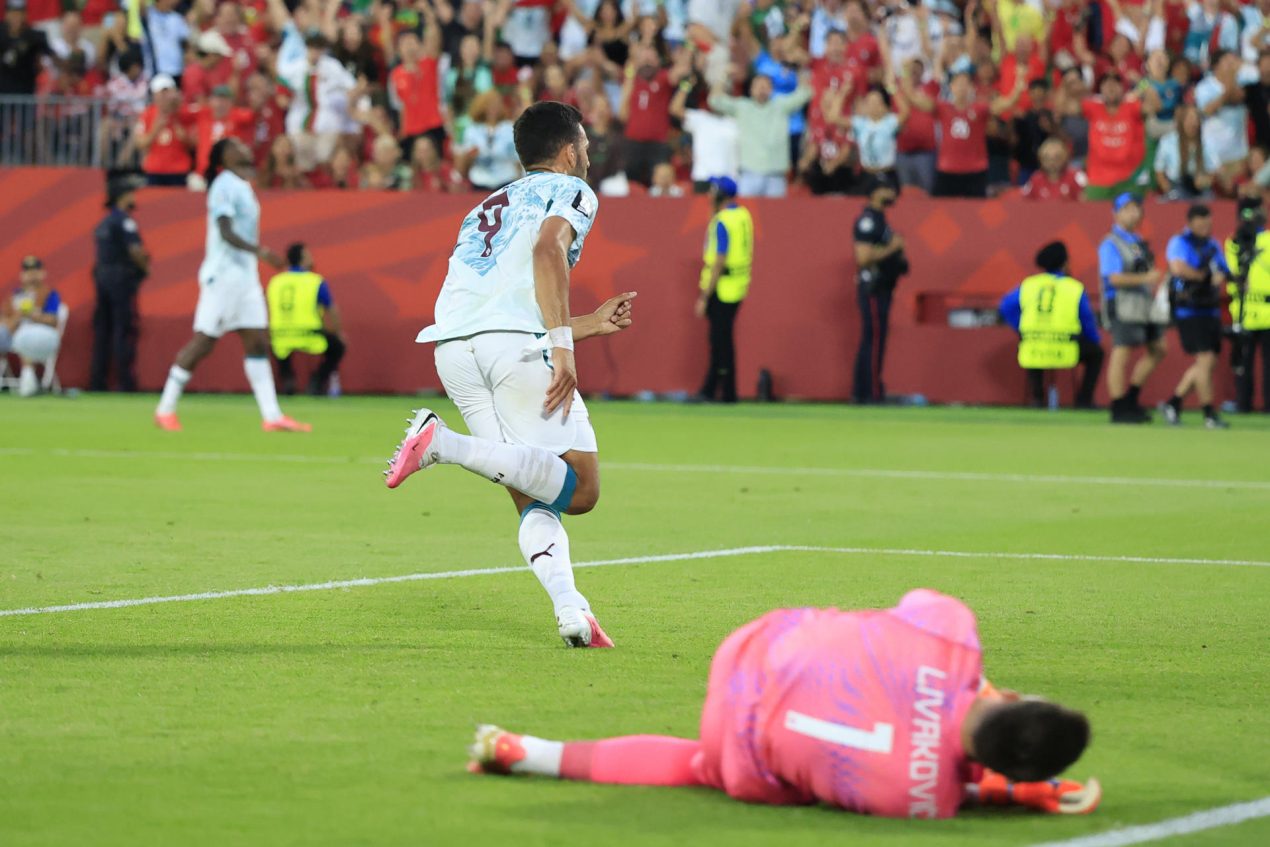 Gonçalo Ramos, de Portugal, celebra un gol en un partido de los dieciseisavos de final del Mundial 2026 contra Croacia que se jugó en el estadio BMO en Toronto (Canadá). EFE/ Bienvenido Velasco